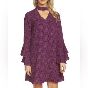 CeCe Purple Patterned Long Sleeve Dress